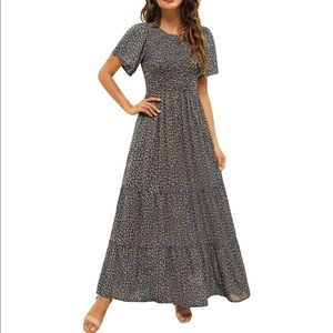 Flutter Sleeve Smocked Ruffle Floral Maxi Dress